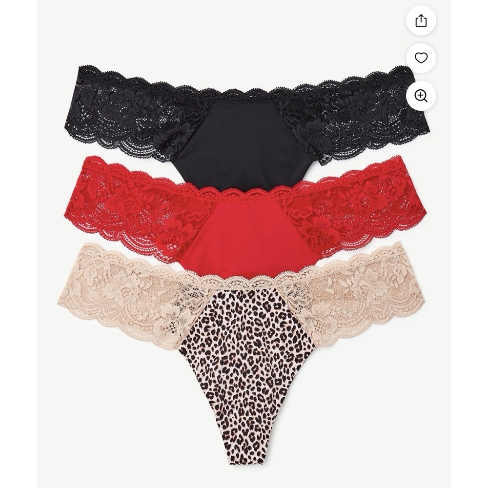 Joyspun Women's Microfiber and Lace Thong Panties, 3-Pack, Size XXXL